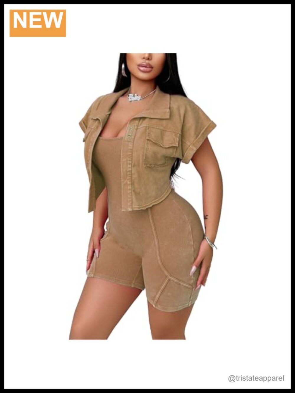 Ribbed 2 Piece Jumpsuit Set with Square Neck and Short Sleeve Jacket